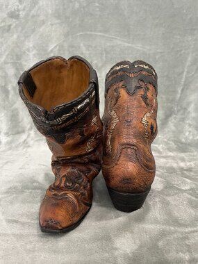 NWT Rustic Brown Cowboy Boot Wine Holder-Western Home Decor Vase